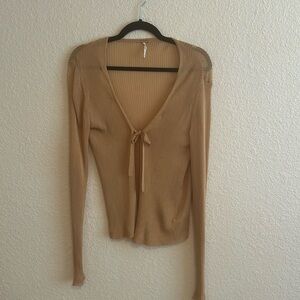 Free People Gold/Tan Tie Front Cardigan Sweater